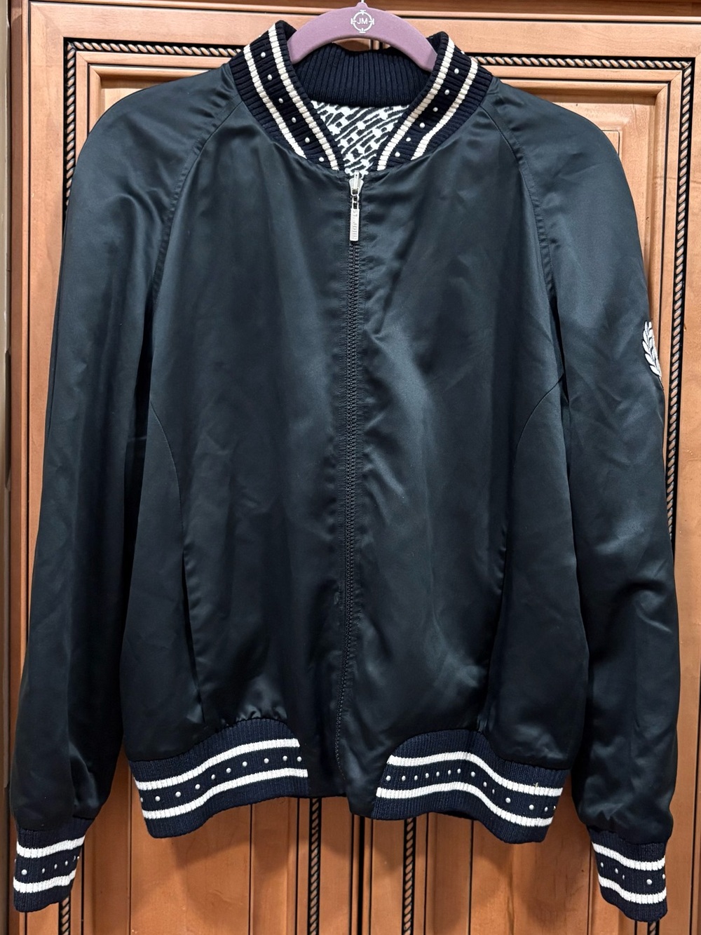 St. John Reversible Black Bomber Full Zip Jacket. Medium